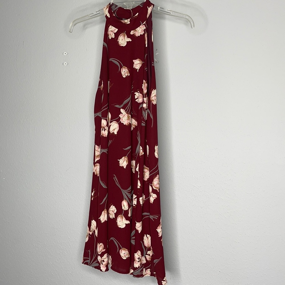 Maroon open back floral dress